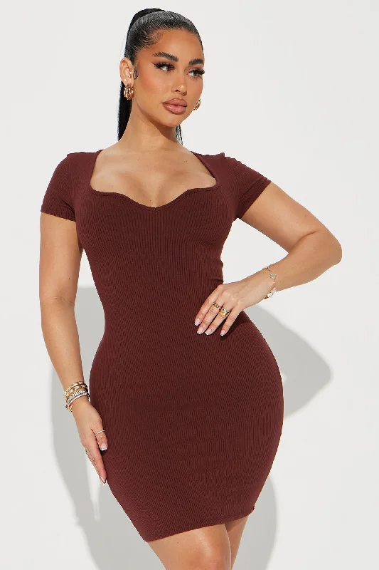 Elena Ribbed Mini Dress - Brown