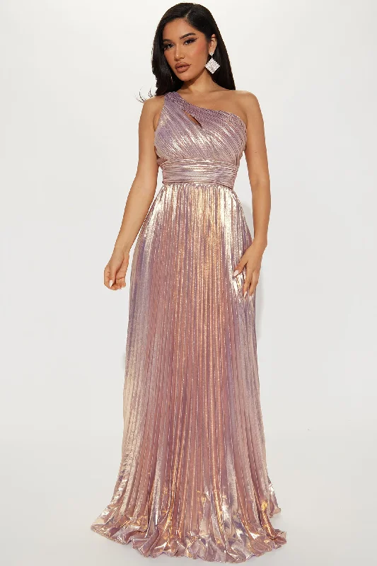 Serena Pleated Metallic Maxi Dress - Lavender