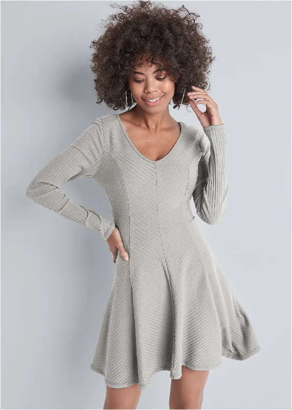 Ribbed  skater dress - Heather Grey