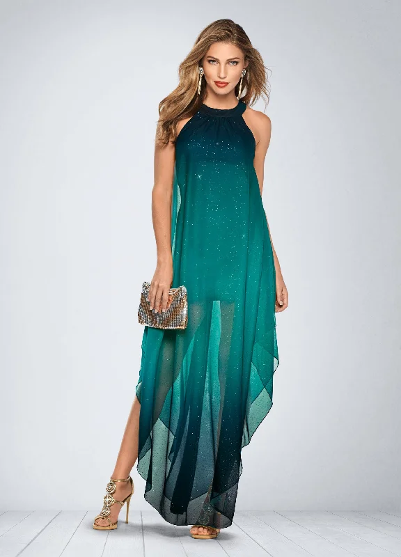 Ombre glitter long dress - Teal Multi