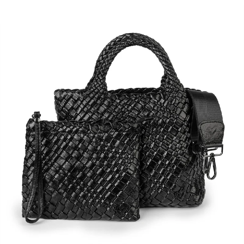 Brandon Small Woven Tote - Metallic Black