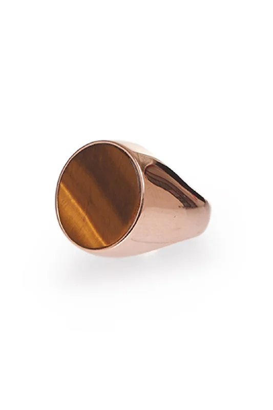 “One Ounce” Signet Ring In Rose Gold & Tiger's Eye