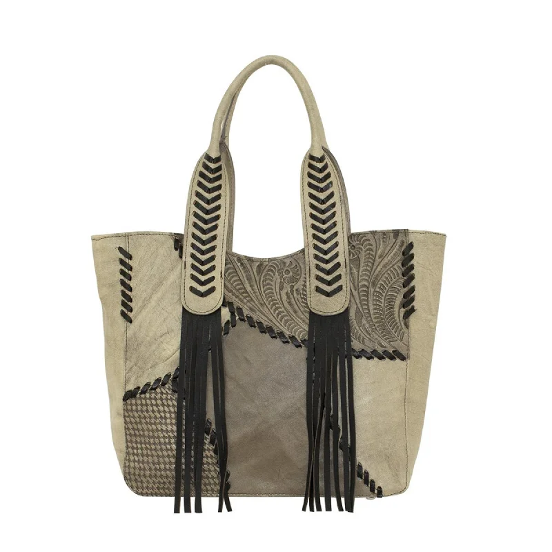 American West Gypsy Patch Sand Leather Large Zip-Top Tote